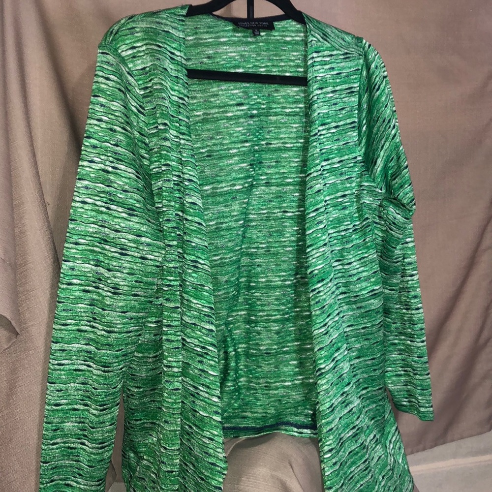 Jones New York Green Marled Open Cardigan